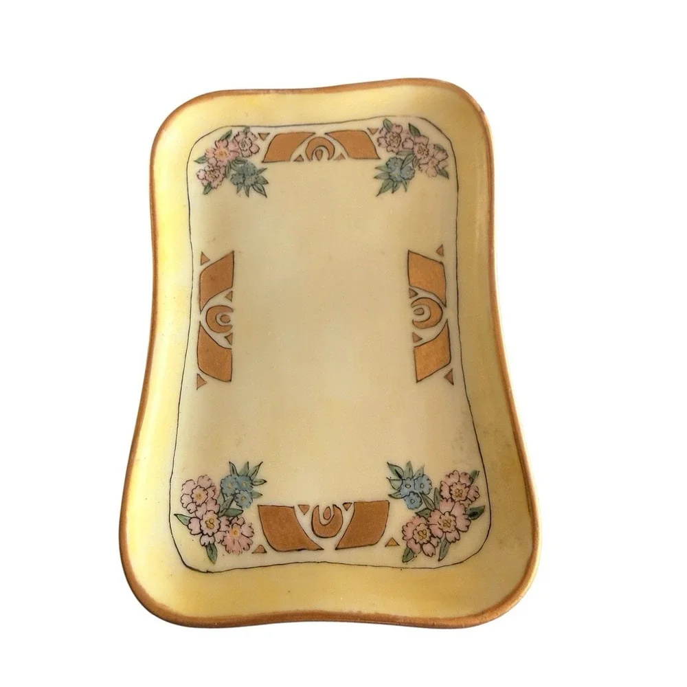 Vtg Vignaud Limoge Porcelain Vanity Tray Dresser Set Gold Floral Art Nouveau